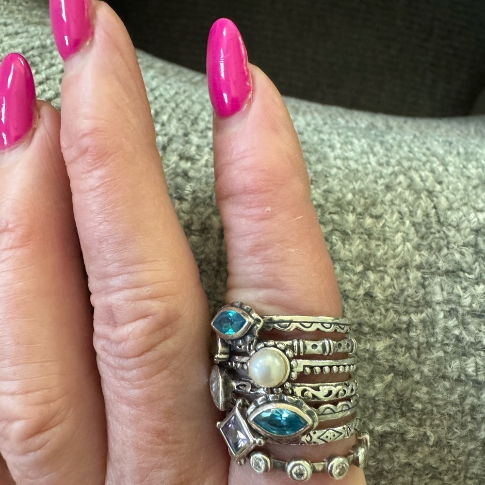 Silpada set 7 sterling silver stackable rings with gemstones fits size 7 3/4–8 - Picture 6 of 10